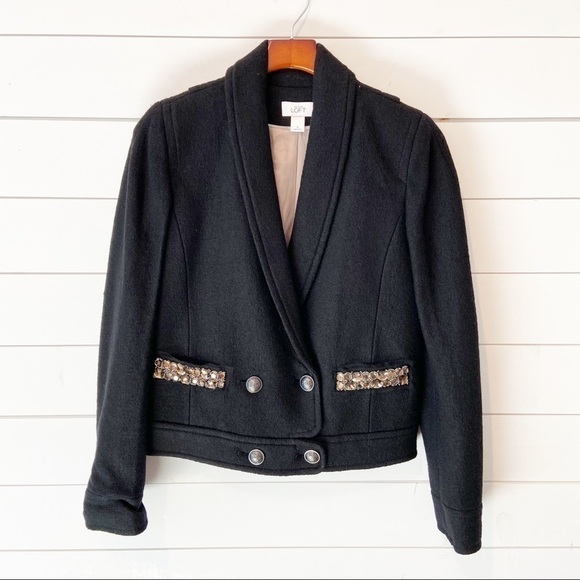 LOFT | Wool Blend Cropped Black Blazer - Picture 1 of 13